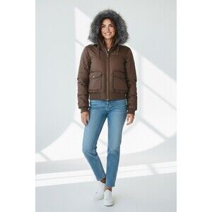 Ezekiel Womens Size Small Brown Hooded Puffer Jacket EUC